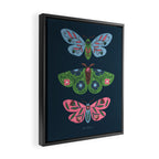 Folk Floral Moths and Butterflies Blue Framed Canvas Print Gallery Image 2