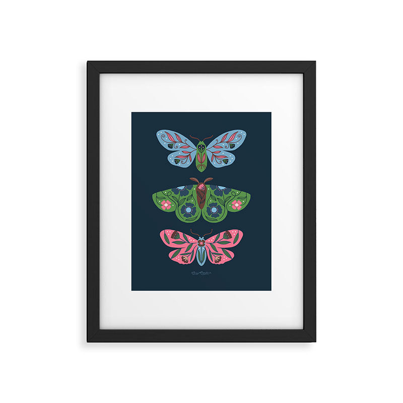 Folk Floral Moths and Butterflies Blue Framed Art Print Gallery Image 5
