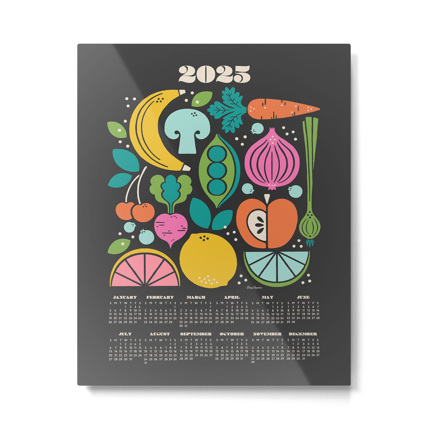 Fruit and Veggies 2025 Calendar - Muli-color on black Metal Print Gallery Image 4