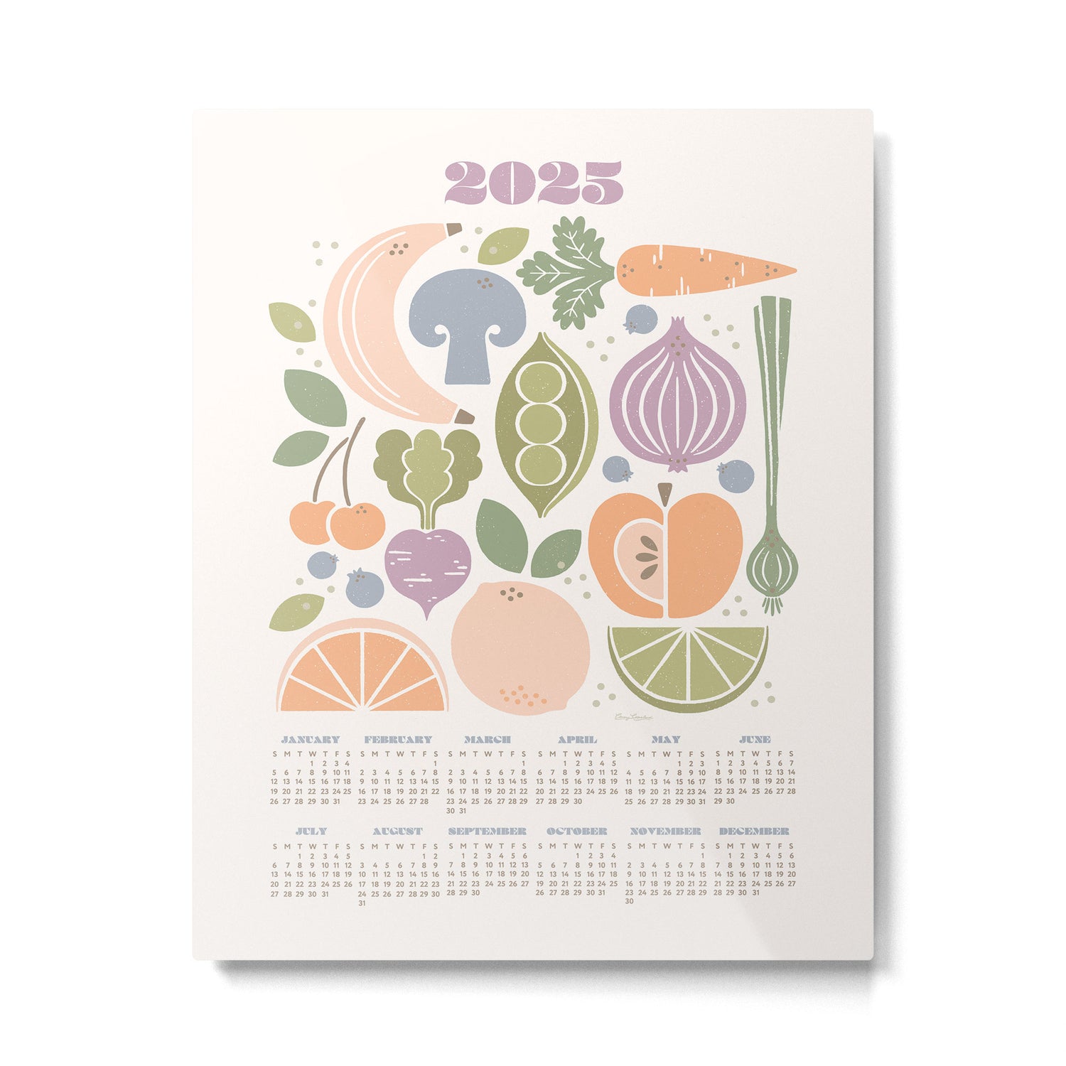 Fruits and Veggies 2025 Calendar Pastel Metal Print Gallery Image 4