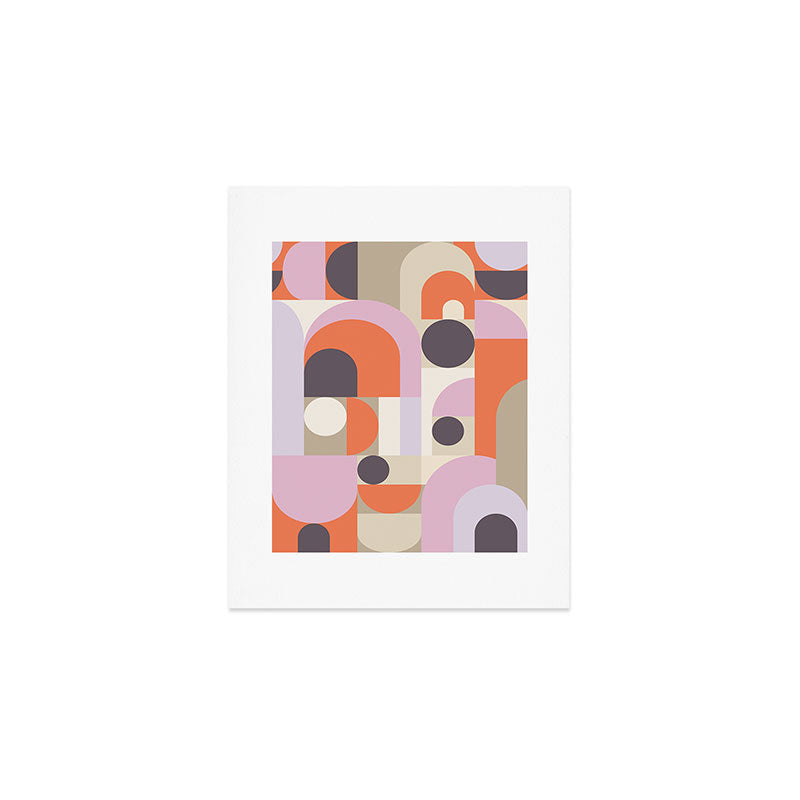 Geometric Bauhaus Shapes - Orange and Lavender Art Print Gallery Image 1