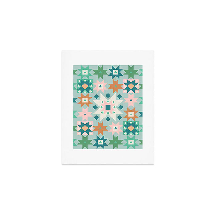 Geometric Quilt - Blue Green Art Print Gallery Image 1