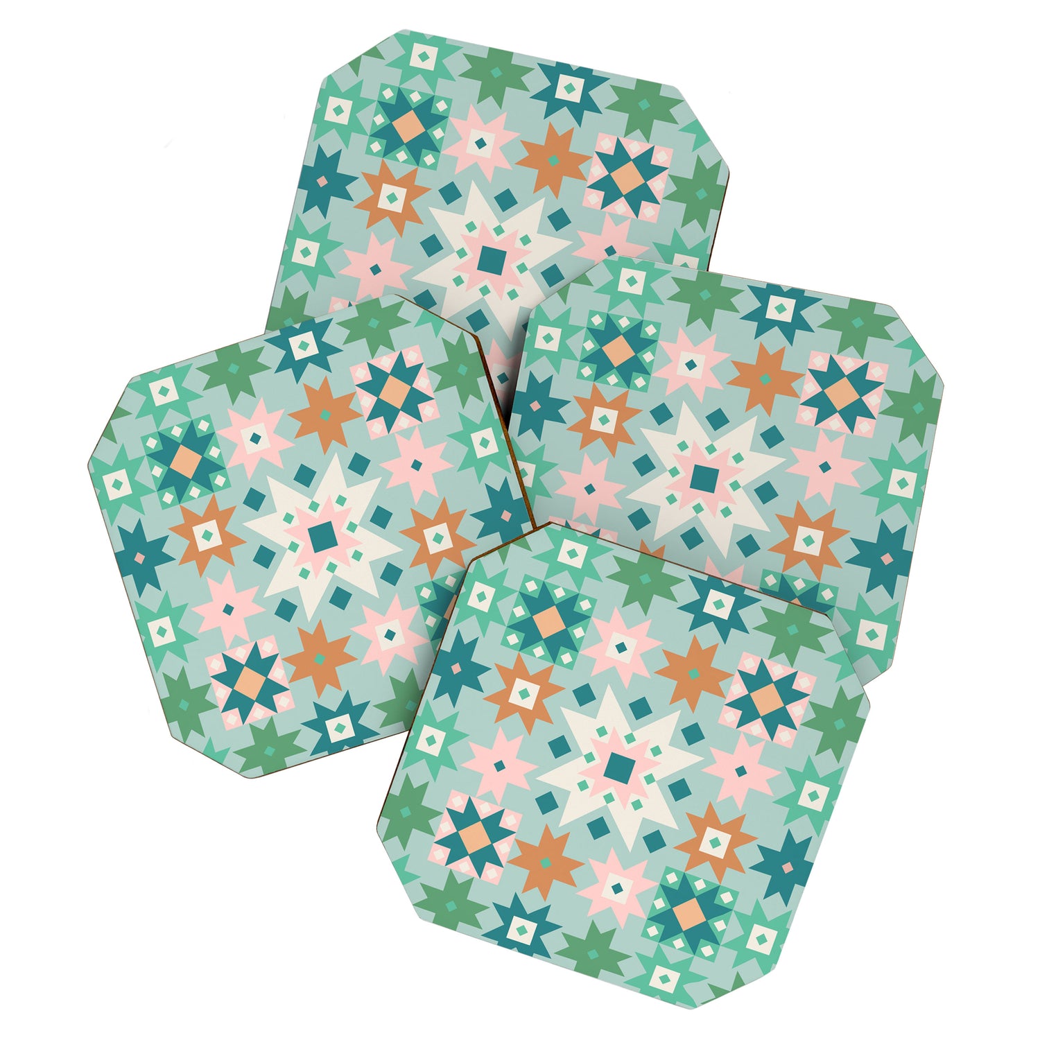 Geometric Quilt - Blue Green Coaster Gallery Image 1