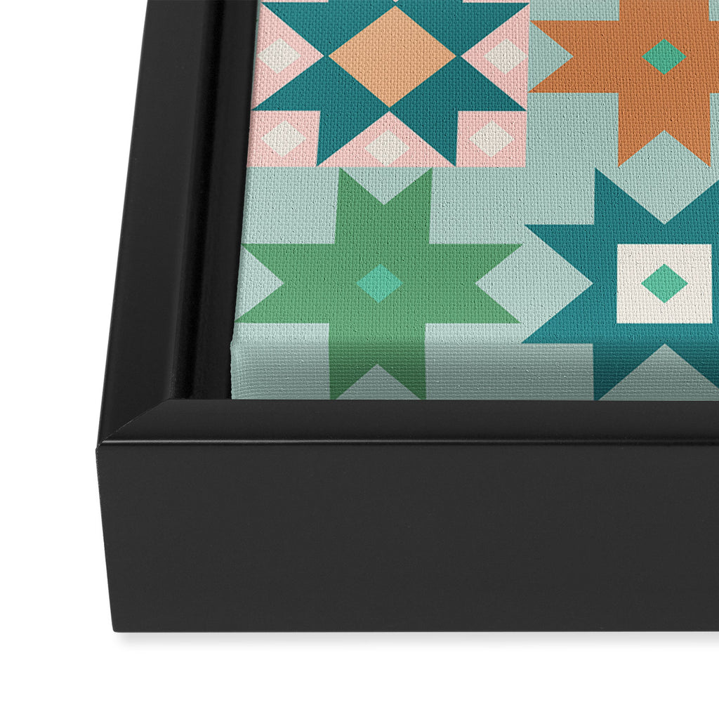 Geometric Quilt - Blue Green Framed Canvas Print Gallery Image 3
