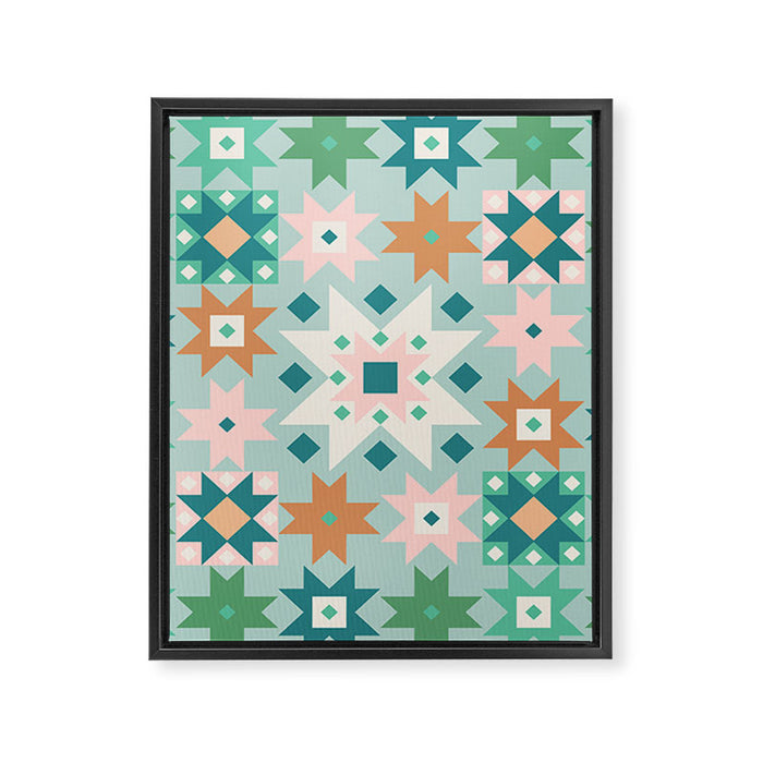 Geometric Quilt - Blue Green Framed Canvas Print Gallery Image 1