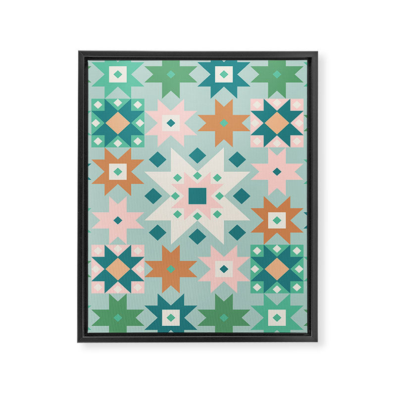 Geometric Quilt - Blue Green Framed Canvas Print Gallery Image 8