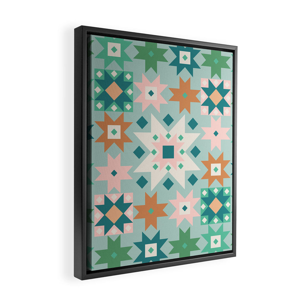 Geometric Quilt - Blue Green Framed Canvas Print Gallery Image 2