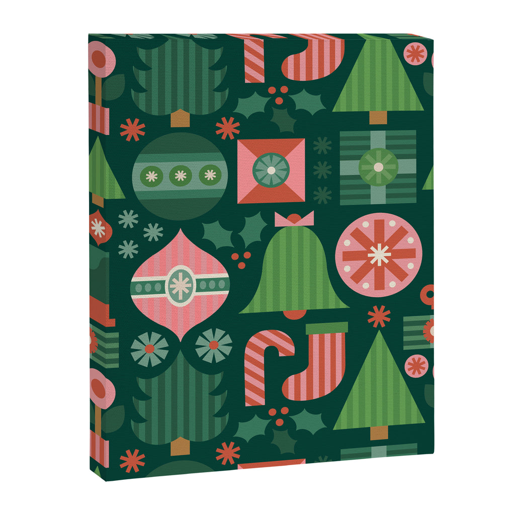 Gifts of Christmas Pattern - Green & Pink Canvas Print Gallery Image 6