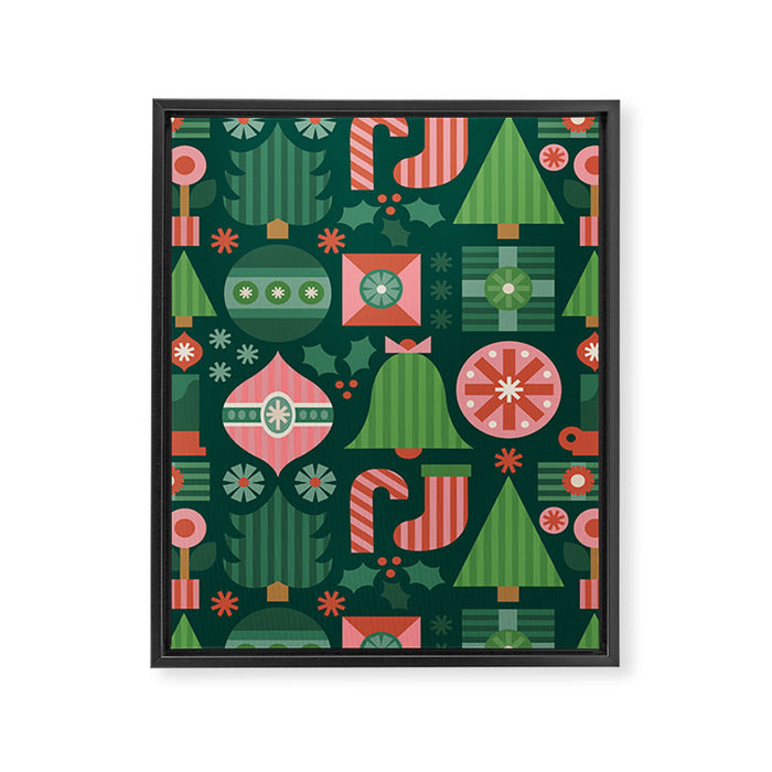 Gifts of Christmas Pattern - Green & Pink Framed Canvas Print Gallery Image 1