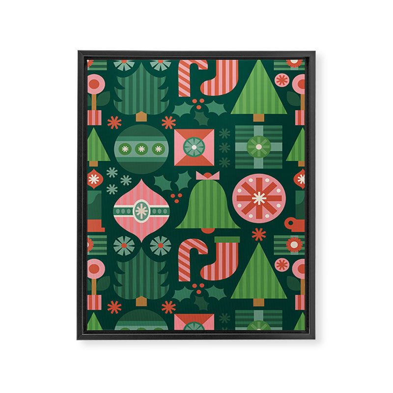 Gifts of Christmas Pattern - Green & Pink Framed Canvas Print Gallery Image 6