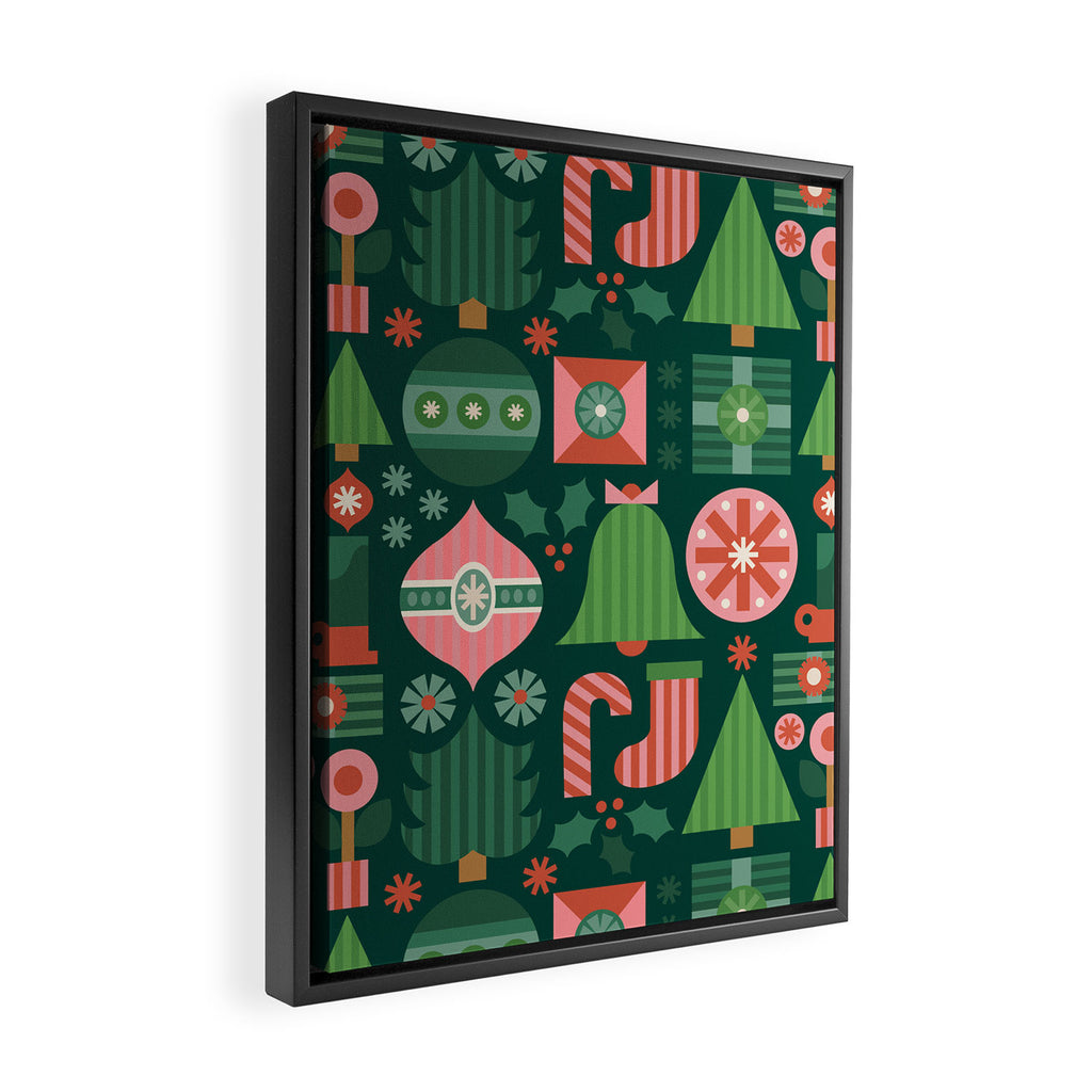 Gifts of Christmas Pattern - Green & Pink Framed Canvas Print Gallery Image 2