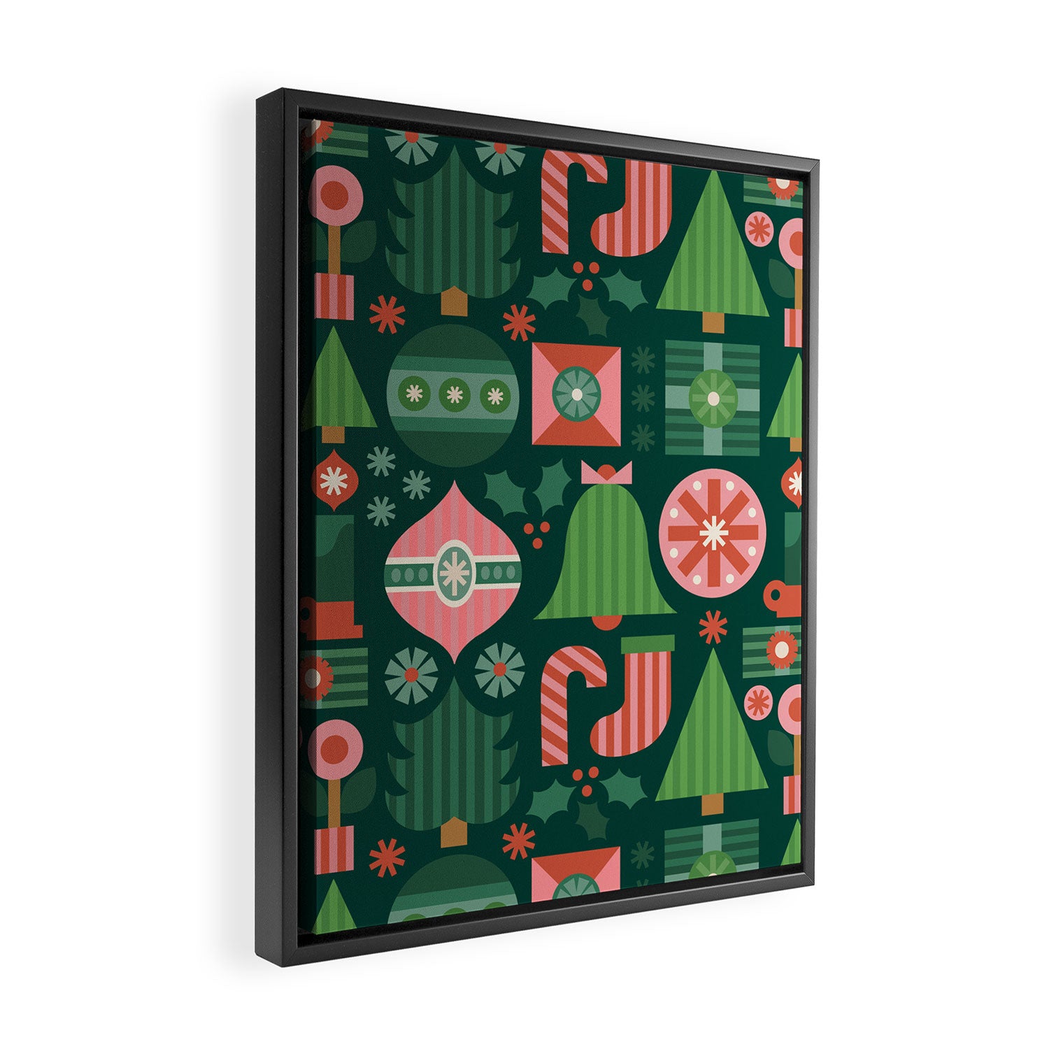 Gifts of Christmas Pattern - Green & Pink Framed Canvas Print Gallery Image 2