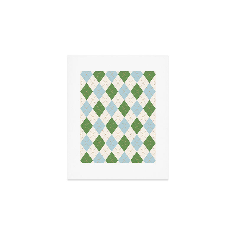 Green and Blue Argyle Plaid Art Print Gallery Image 1