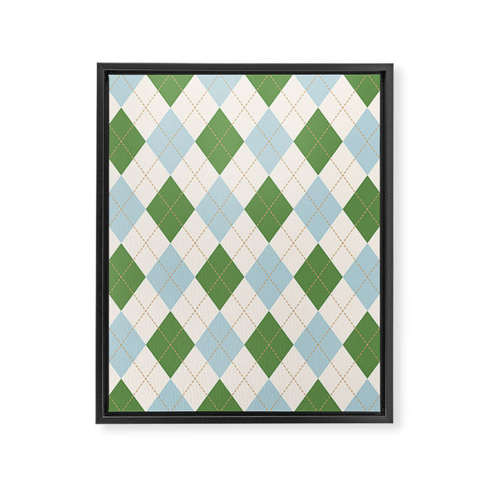 Green and Blue Argyle Plaid Framed Canvas Print Gallery Image 1