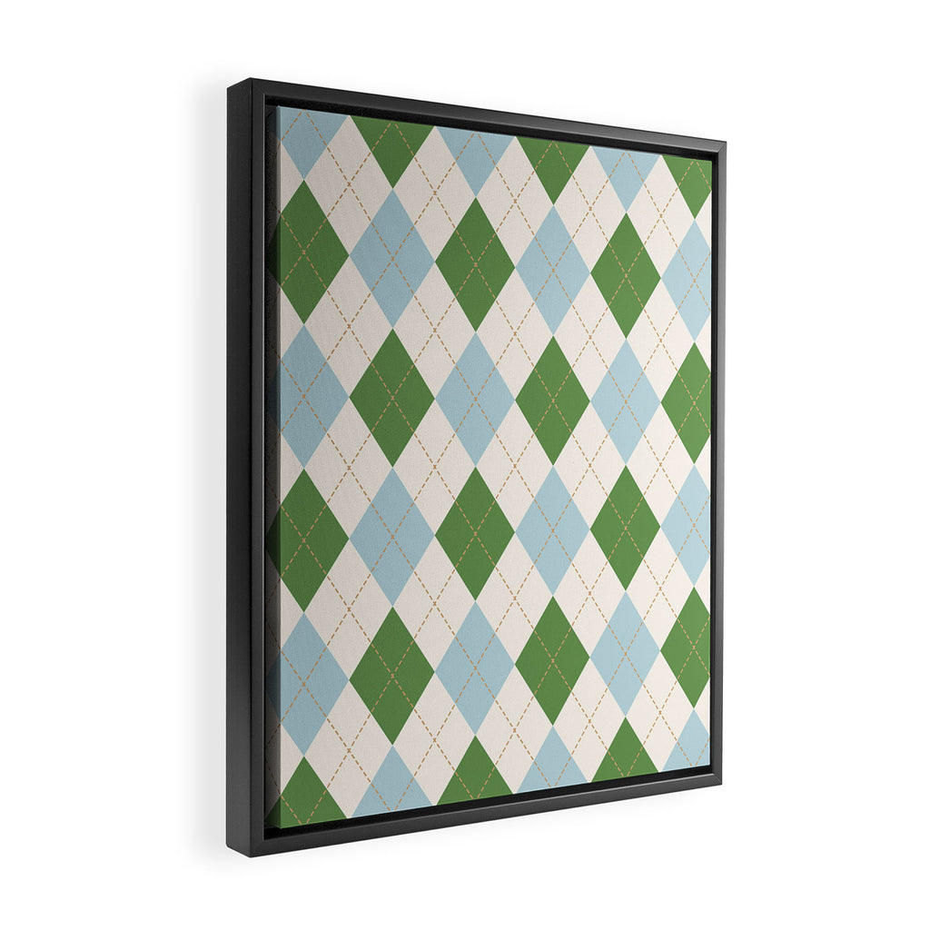 Green and Blue Argyle Plaid Framed Canvas Print Gallery Image 2