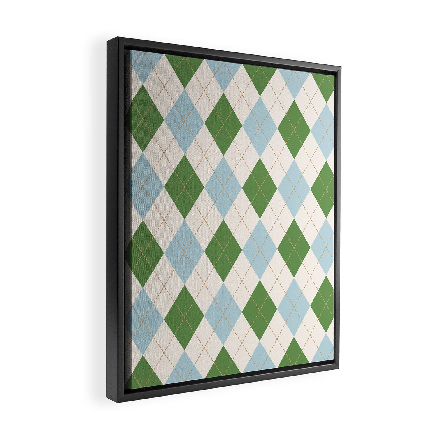 Green and Blue Argyle Plaid Framed Canvas Print Gallery Image 2