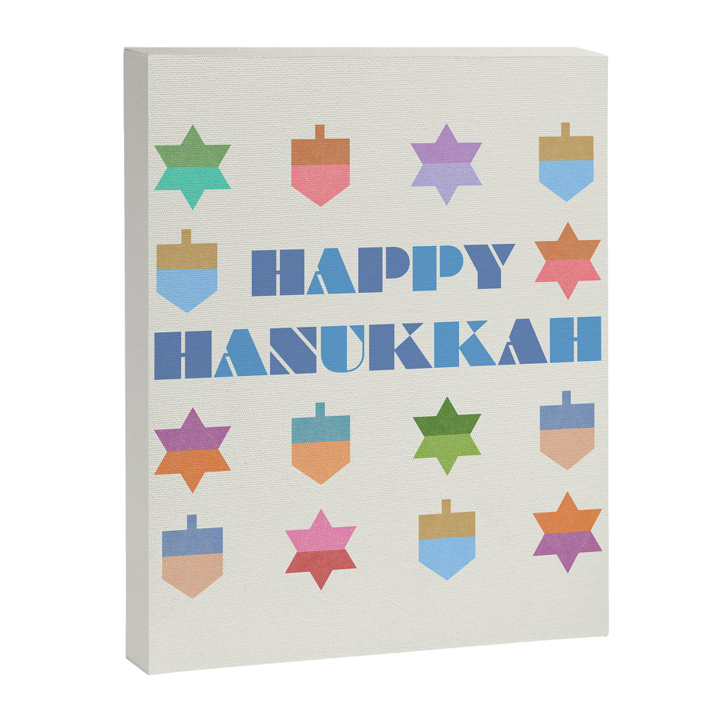 Happy Hanukkah | Dreidels & Star Pattern Canvas Print Gallery Image 8
