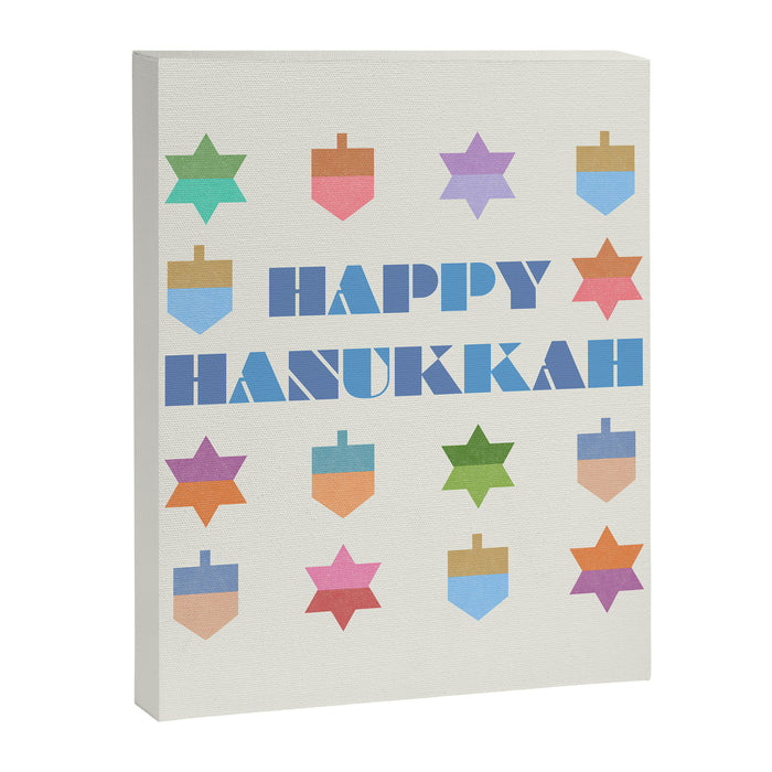 Happy Hanukkah | Dreidels & Star Pattern Canvas Print Gallery Image 1
