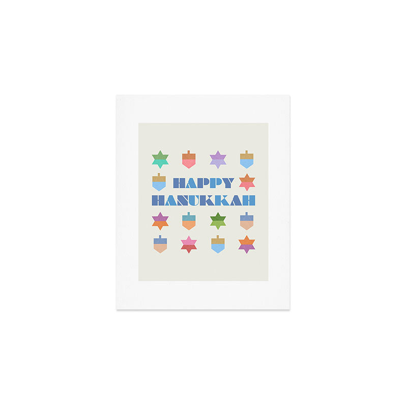 Happy Hanukkah | Dreidels & Star Pattern Art Print Gallery Image 1