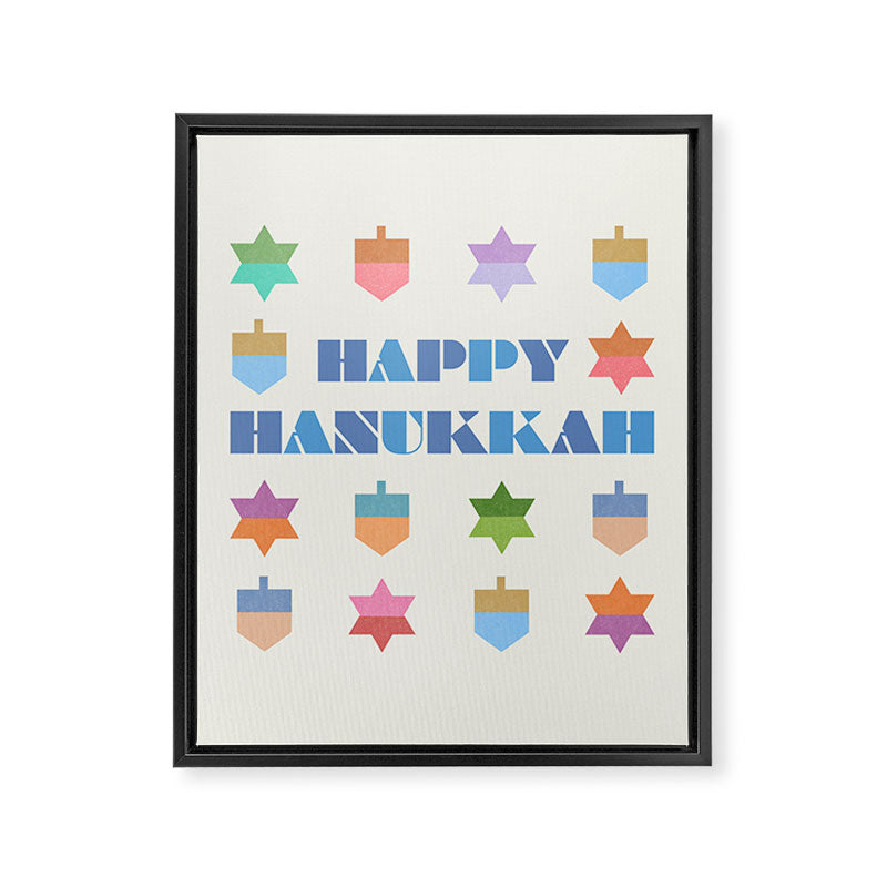 Happy Hanukkah | Dreidels & Star Pattern Framed Canvas Print Gallery Image 8
