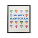 Happy Hanukkah | Dreidels & Star Pattern Framed Canvas Print Gallery Image 8