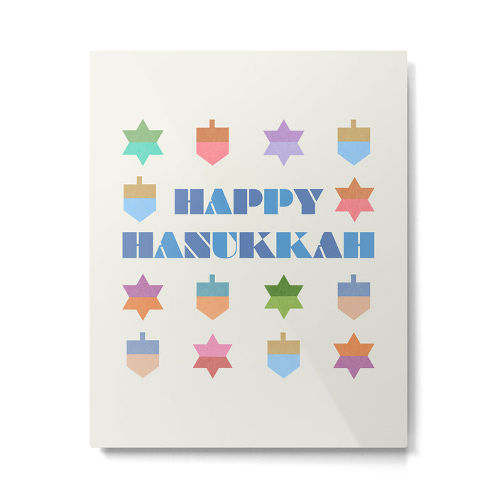Happy Hanukkah | Dreidels & Star Pattern Metal Print Gallery Image 1