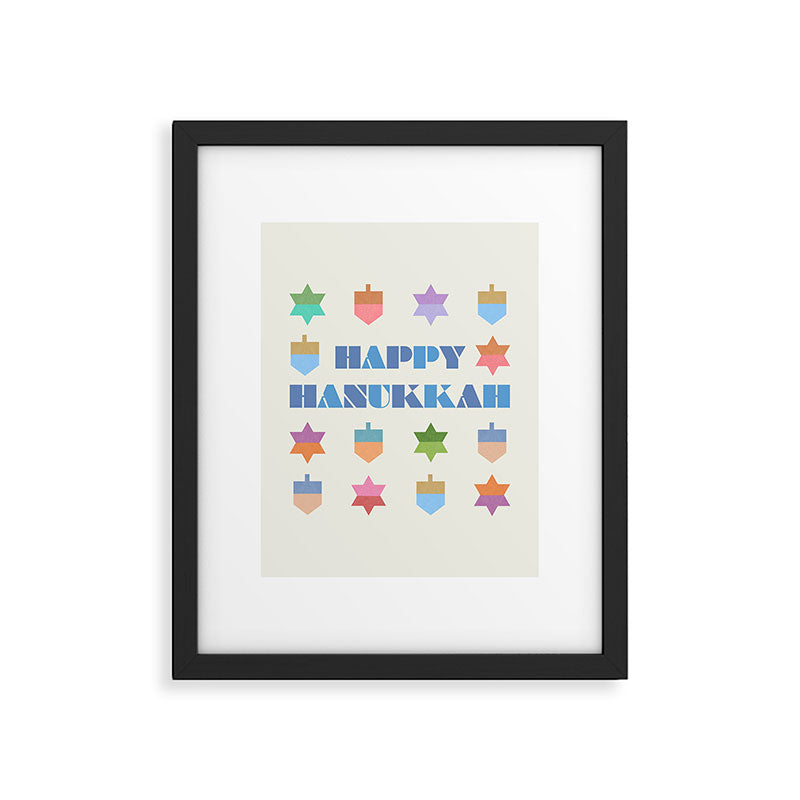 Happy Hanukkah | Dreidels & Star Pattern Framed Art Print Gallery Image 6