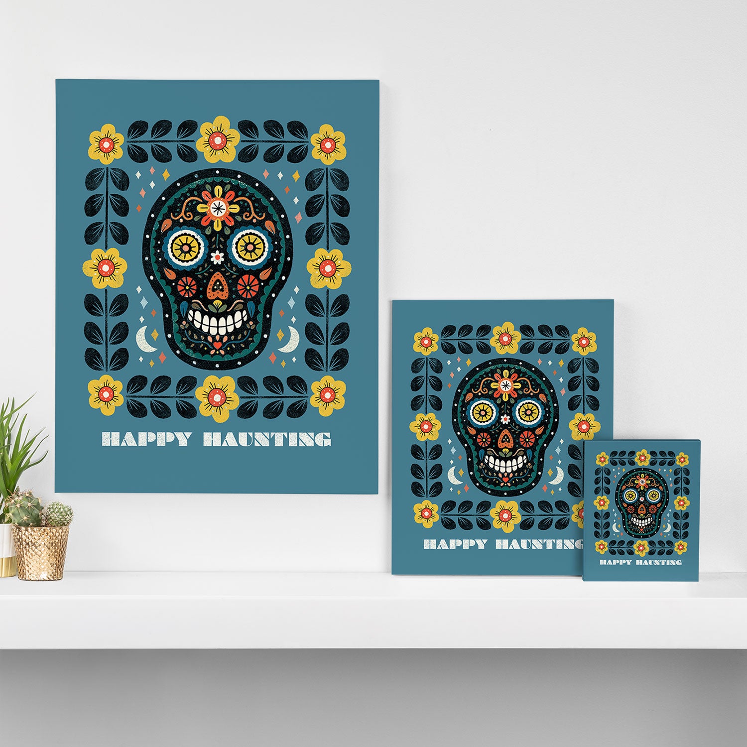 Happy Haunting | Day of Dead Skull Canvas Print Gallery Image 3