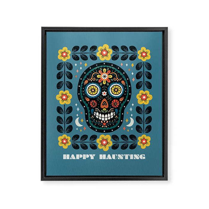 Happy Haunting | Day of Dead Skull Framed Canvas Print Gallery Image 1