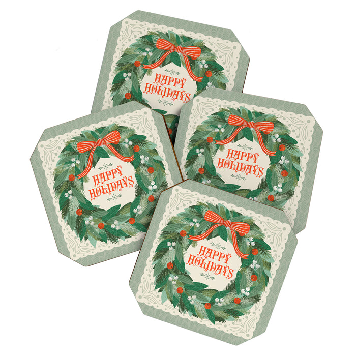 Happy Holidays Christmas Wreath Coaster Gallery Image 1