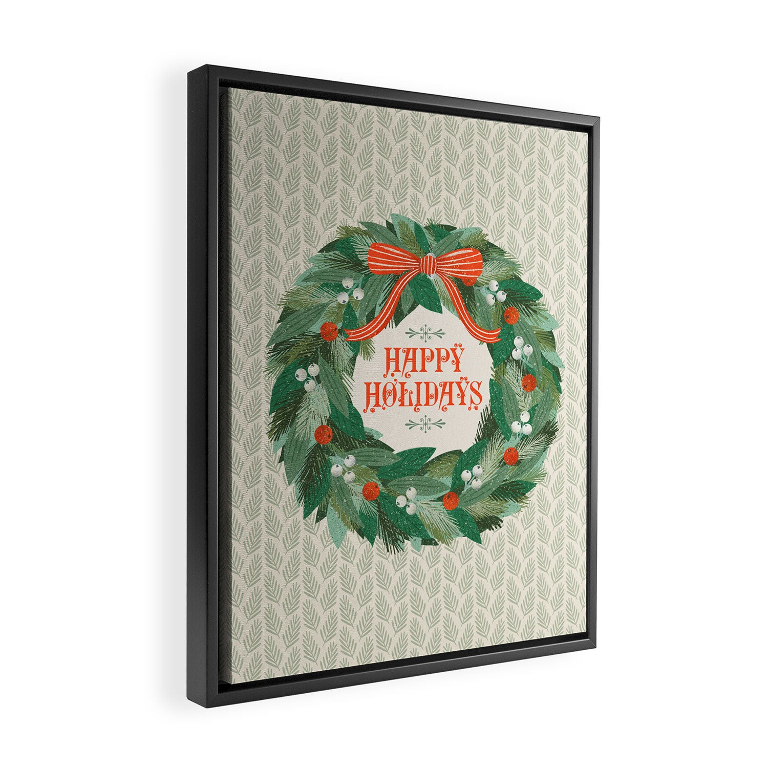 Happy Holidays Christmas Wreath Framed Canvas Print Gallery Image 2