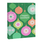 Happy Holidays Retro Ornaments - Multi-Pink on Green Canvas Print Gallery Image 6
