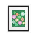 Happy Holidays Retro Ornaments - Multi-Pink on Green Framed Art Print Gallery Image 5