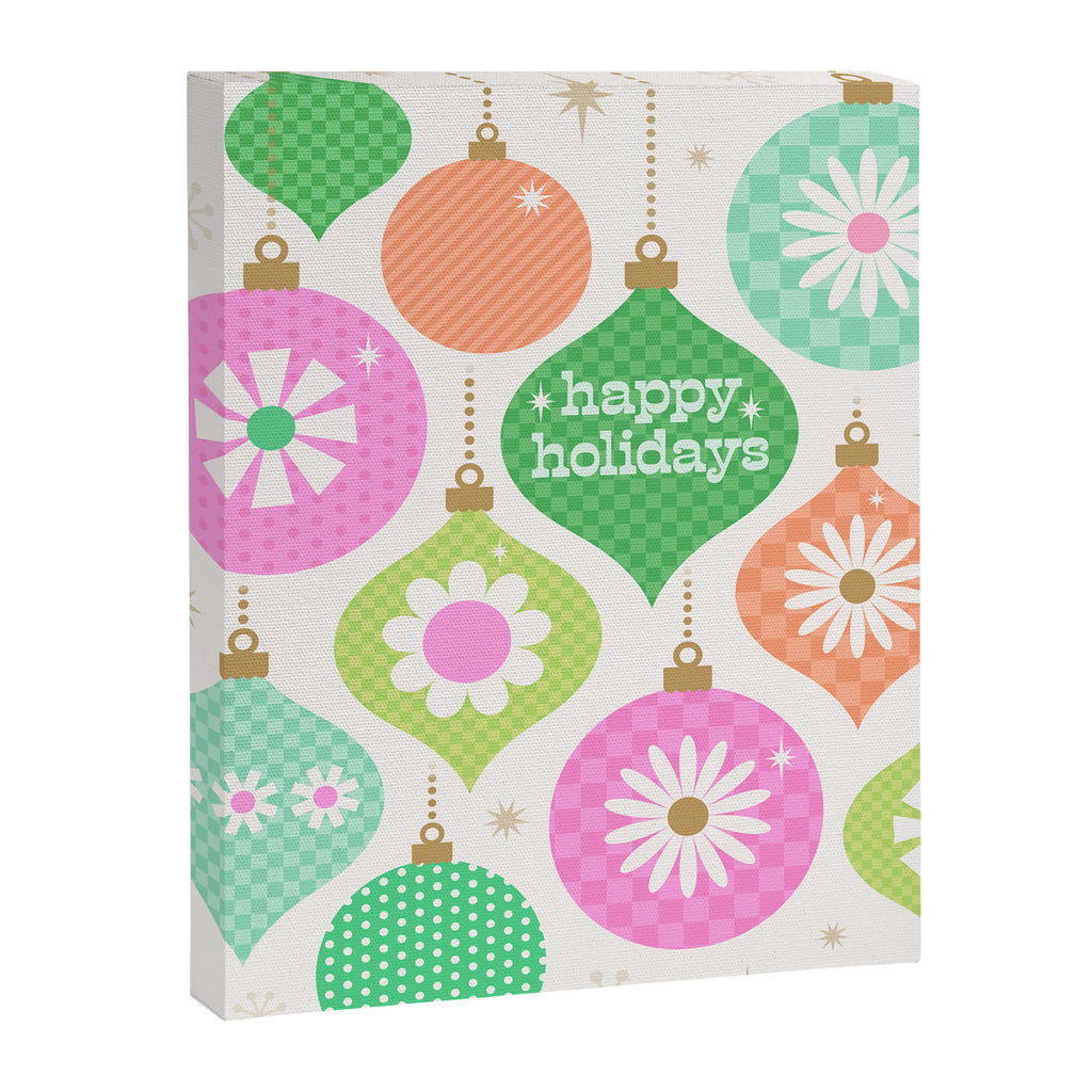 Happy Holidays Retro Ornaments - Pink & Green Canvas Print Gallery Image 6