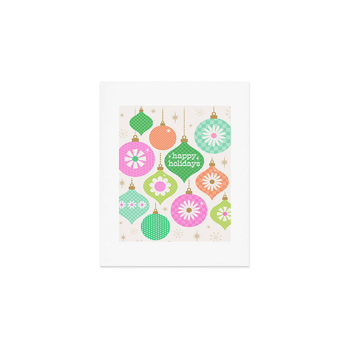 Happy Holidays Retro Ornaments - Pink & Green Art Print Gallery Image 1