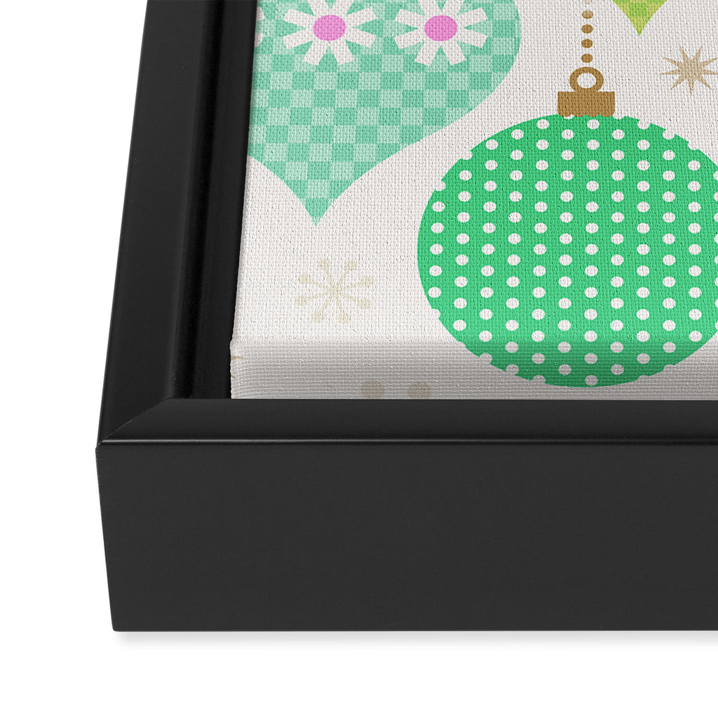 Happy Holidays Retro Ornaments - Pink & Green Framed Canvas Print Gallery Image 3