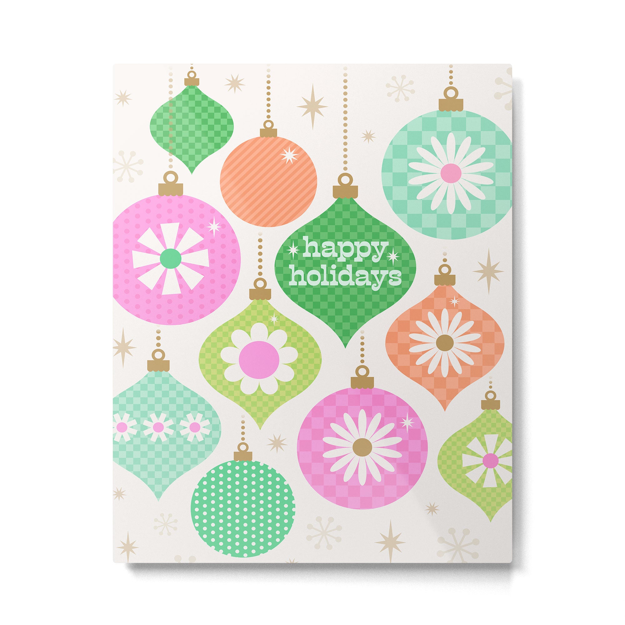Happy Holidays Retro Ornaments - Pink & Green Metal Print Gallery Image 4