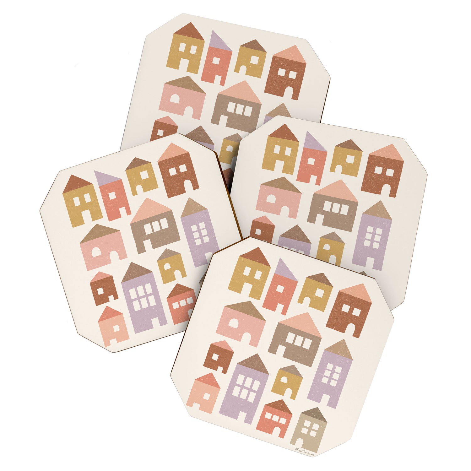 Happy Houses - Earth Tones Coaster Gallery Image 1