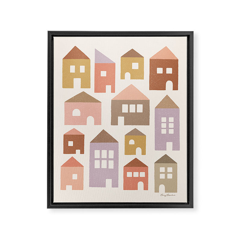 Happy Houses - Earth Tones Framed Canvas Print Gallery Image 8