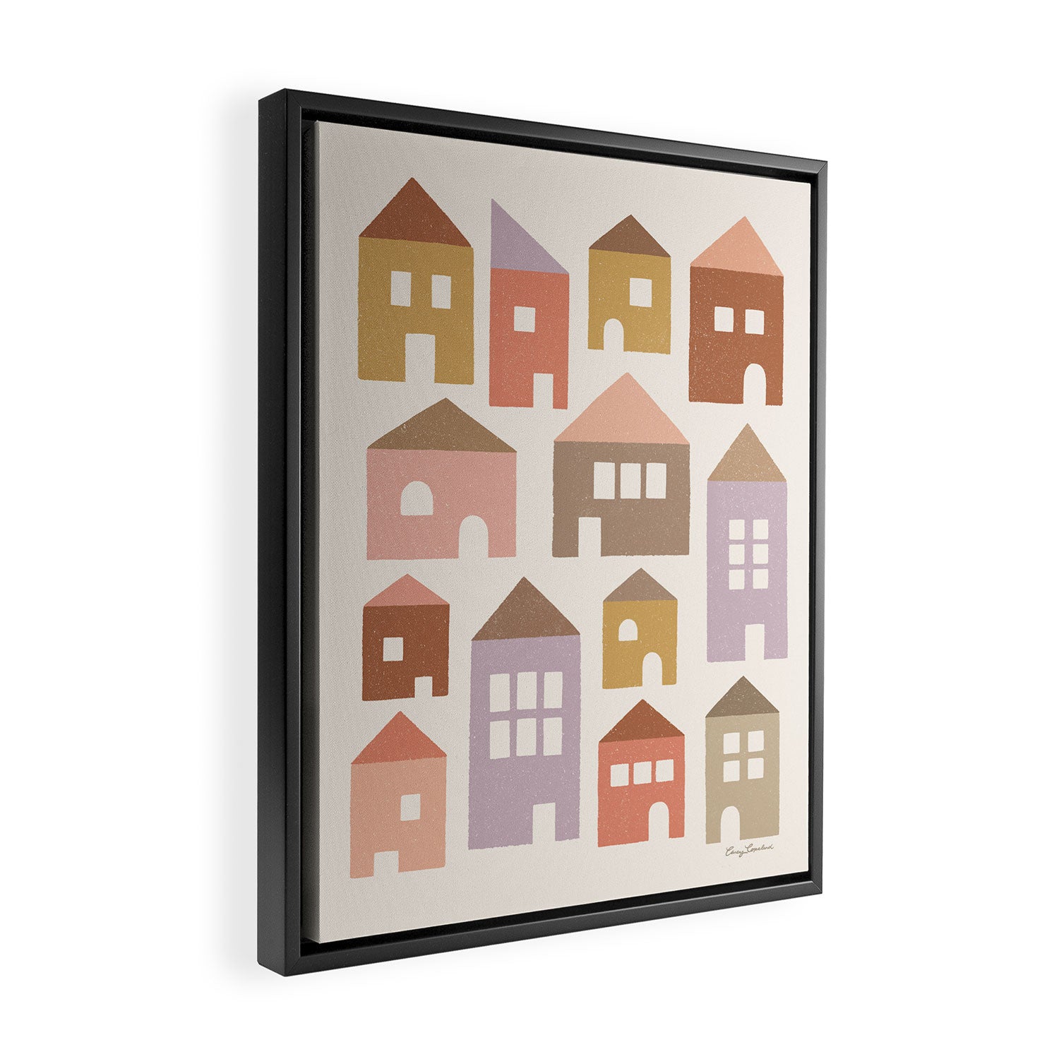 Happy Houses - Earth Tones Framed Canvas Print Gallery Image 2
