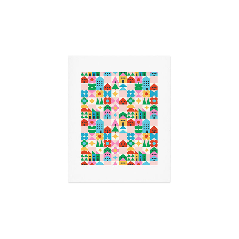 Happy Town Checks Art Print Gallery Image 1