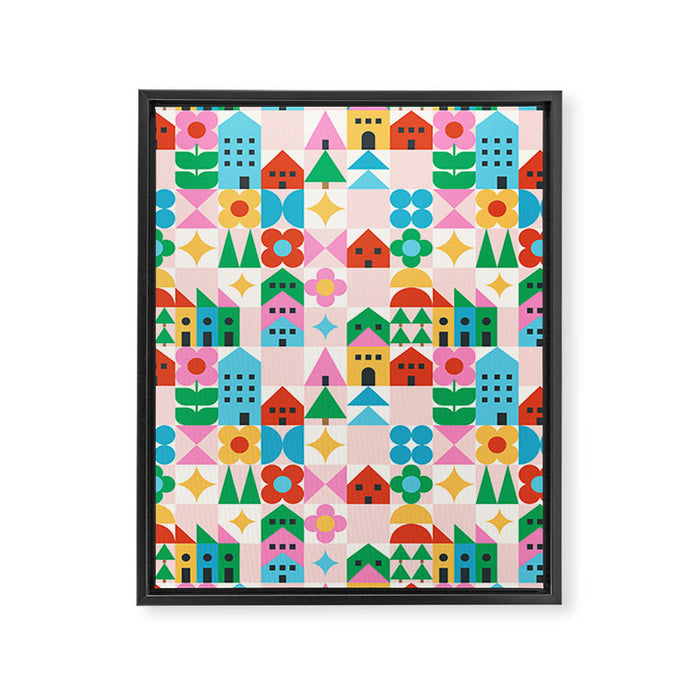 Happy Town Checks Framed Canvas Print Gallery Image 1