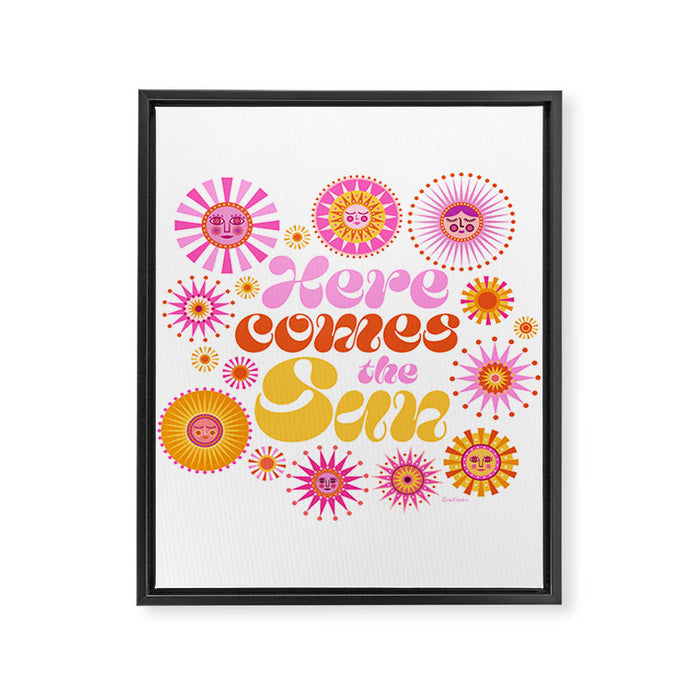 Here Comes the Sun - Pink and Yellow Framed Canvas Print Gallery Image 1