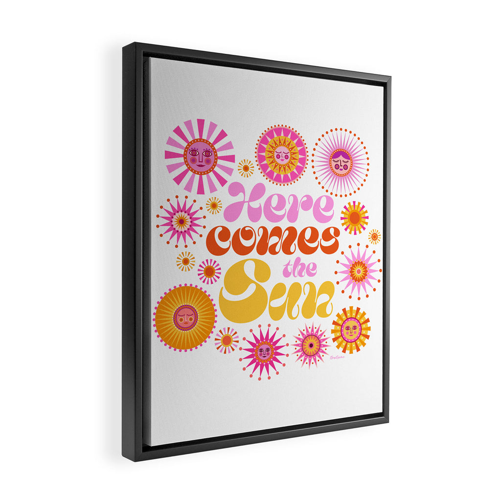 Here Comes the Sun - Pink and Yellow Framed Canvas Print Gallery Image 2