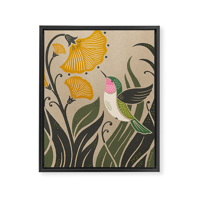 Hummingbird and Flowers Framed Canvas Print Gallery Image 1