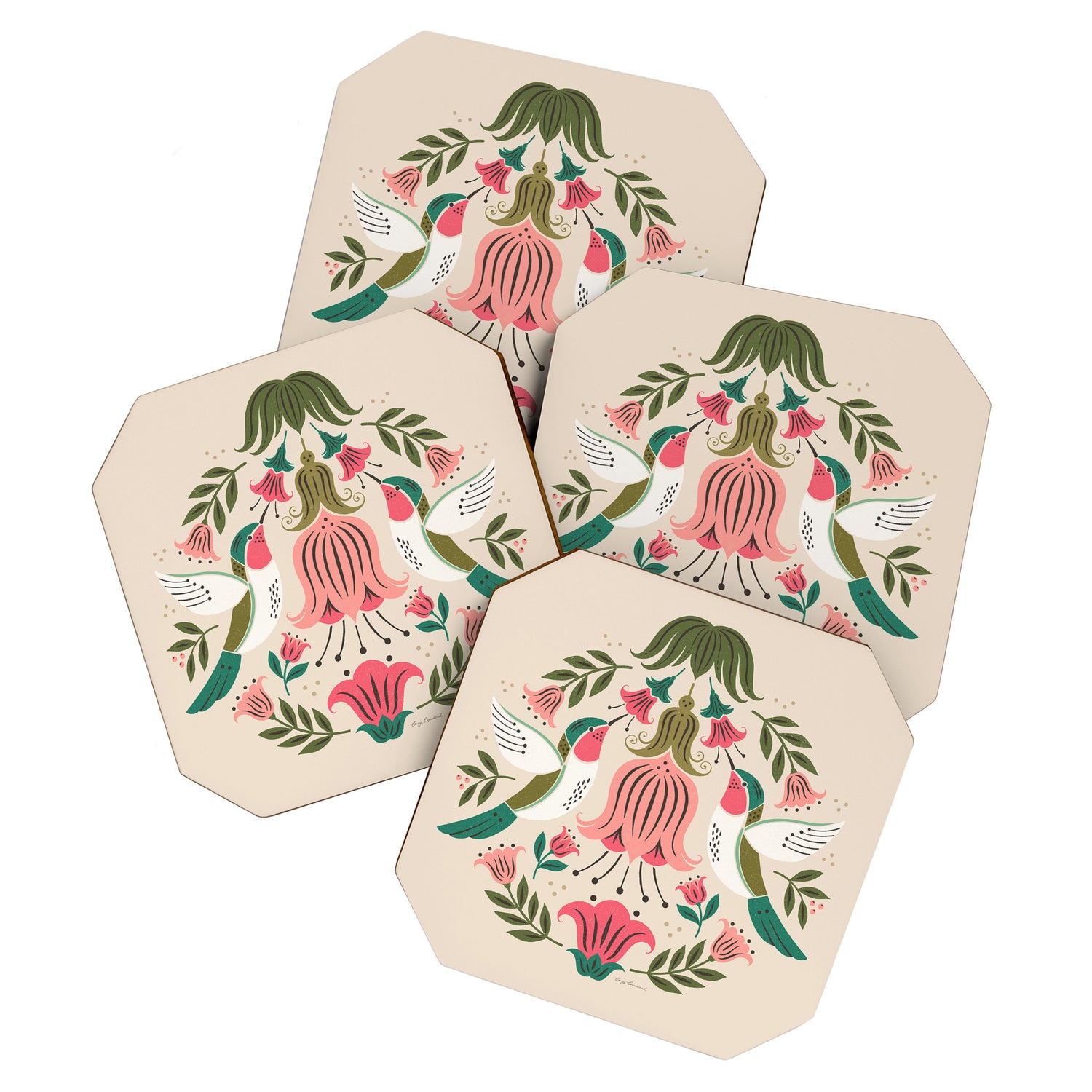 Hummingbirds - Green and Pink Coaster Gallery Image 1