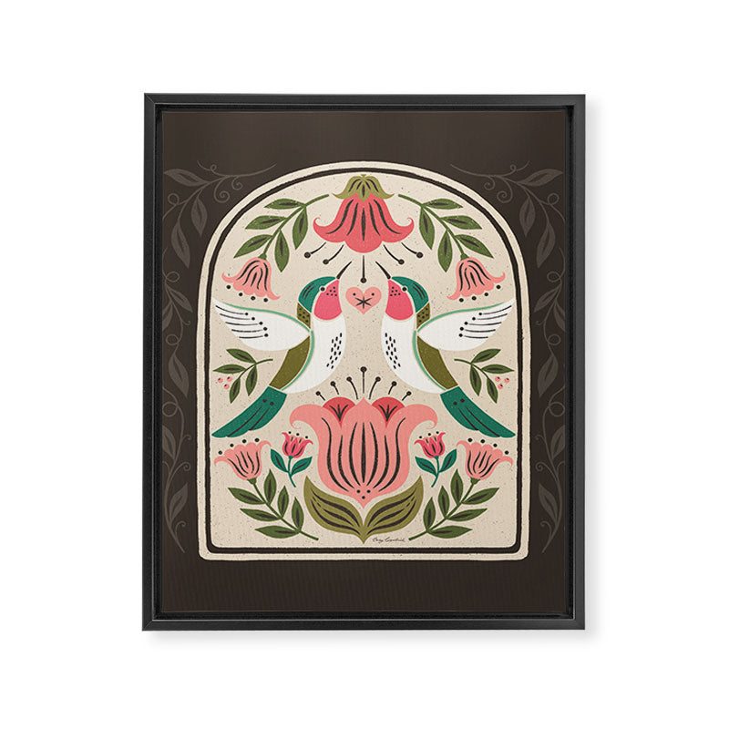 Hummingbirds - Green and Pink Framed Canvas Print Gallery Image 8