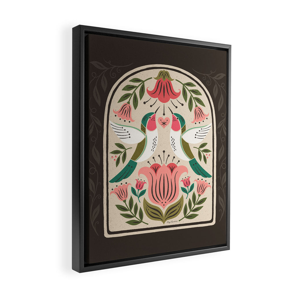 Hummingbirds - Green and Pink Framed Canvas Print Gallery Image 2