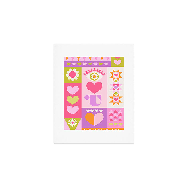 I Love You Checkerboard - Pink & Orange Art Print Gallery Image 1