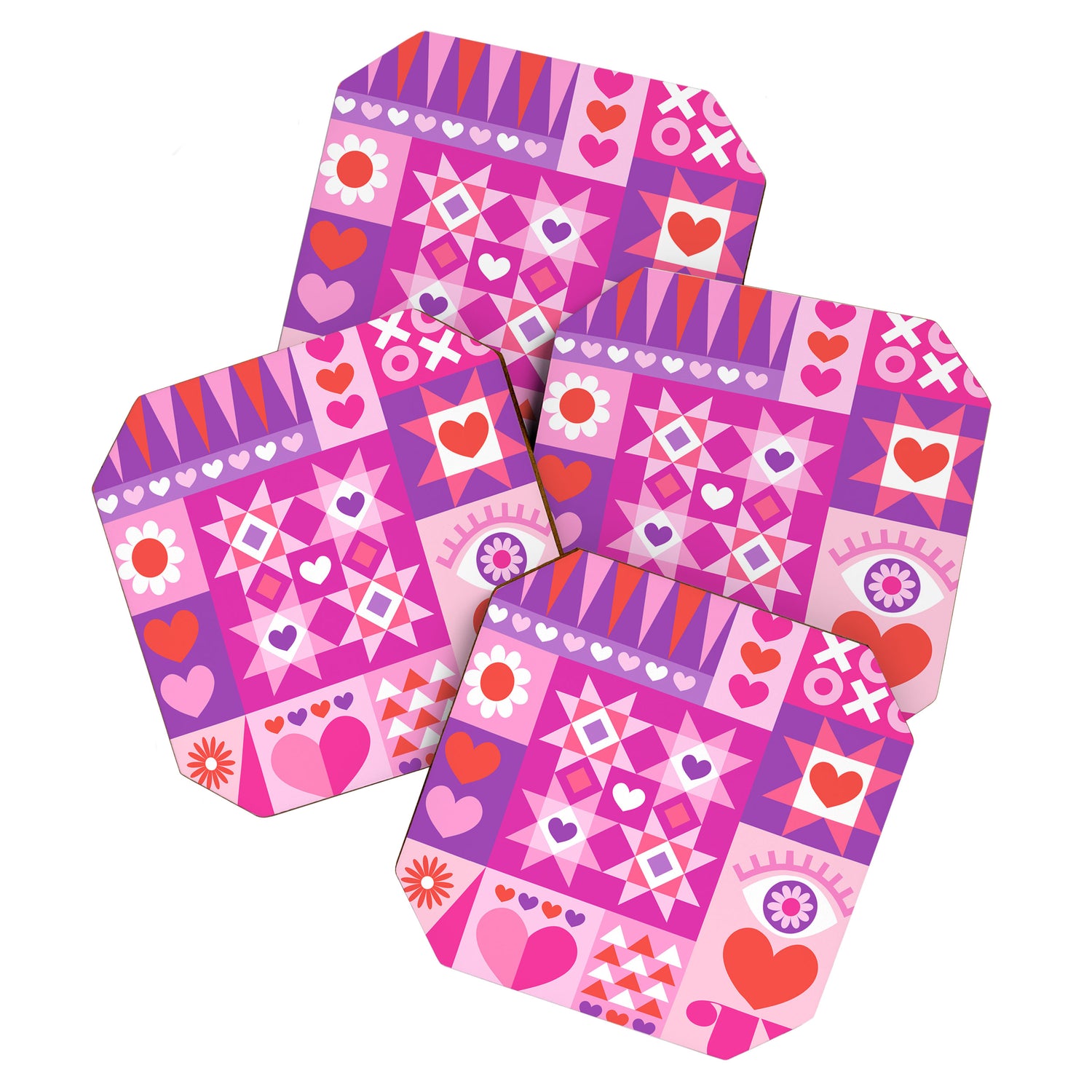 I Love You Checkerboard - Pink Red & Purple Coaster Gallery Image 1